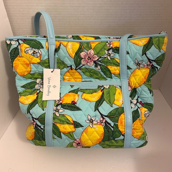 🌸 Vera Bradley Small Trimmed Vera Tote – Lemon Grove Print (NWT, MSRP $115) - Picture 7 of 10